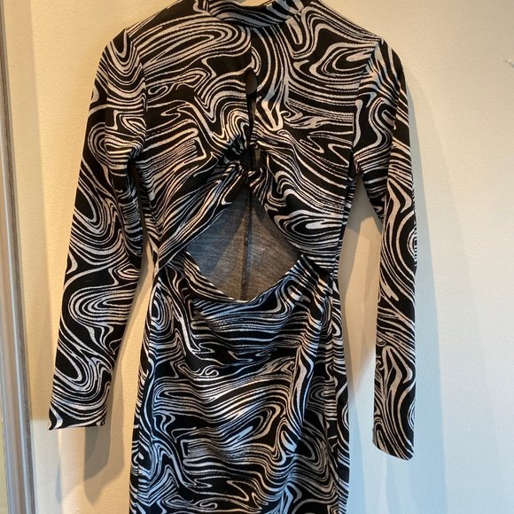 Swirly Black and White Dress with Cut-Outs - Picture 2 of 3